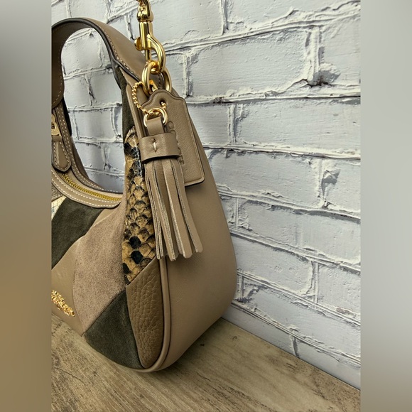 Coach Carmen Mini Crossbody Bag With Patchwork Gold/Mushroom NWT CCE62 - Picture 9 of 16